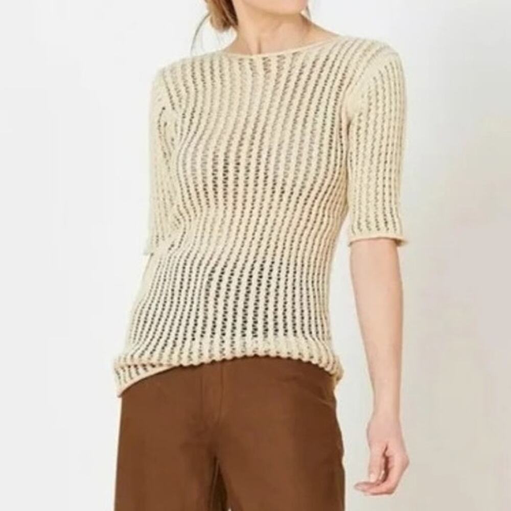 Lauren Manoogian Cane Tee Cotton Cashmere Knit Short Sleeve Sweater Top Size 2